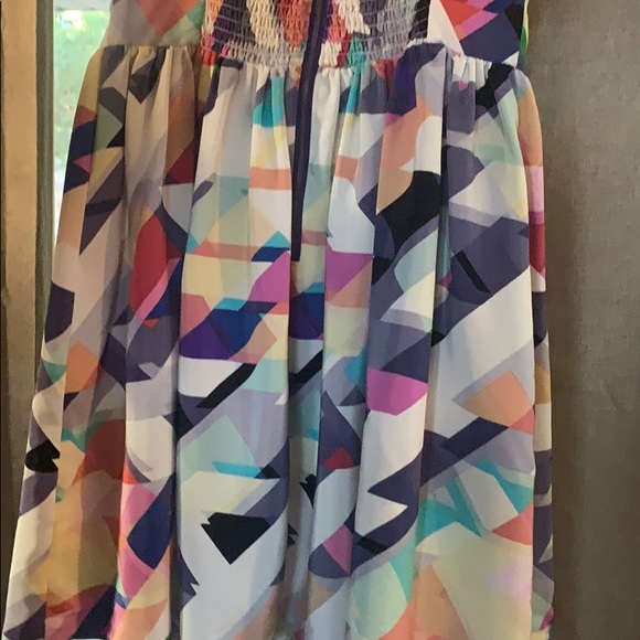 Parker 100% silk multicolor geo print party dress - Picture 6 of 8
